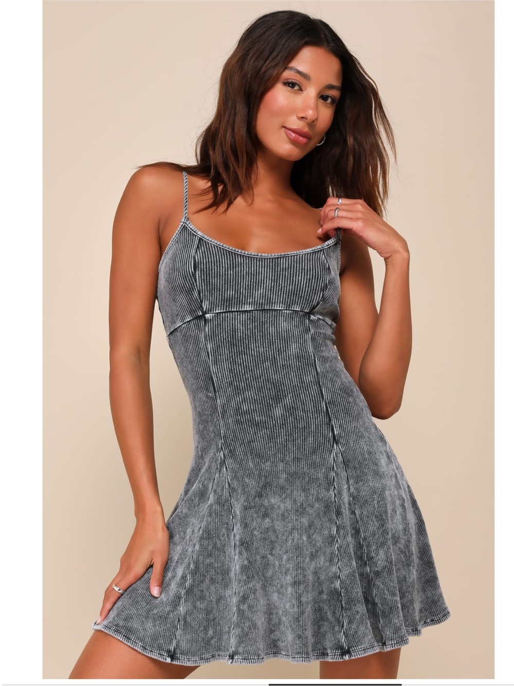 Lulus Simply Pretty Washed Black Ribbed Pleated Sleeveless Cotton Mini Dress - Picture 3 of 10